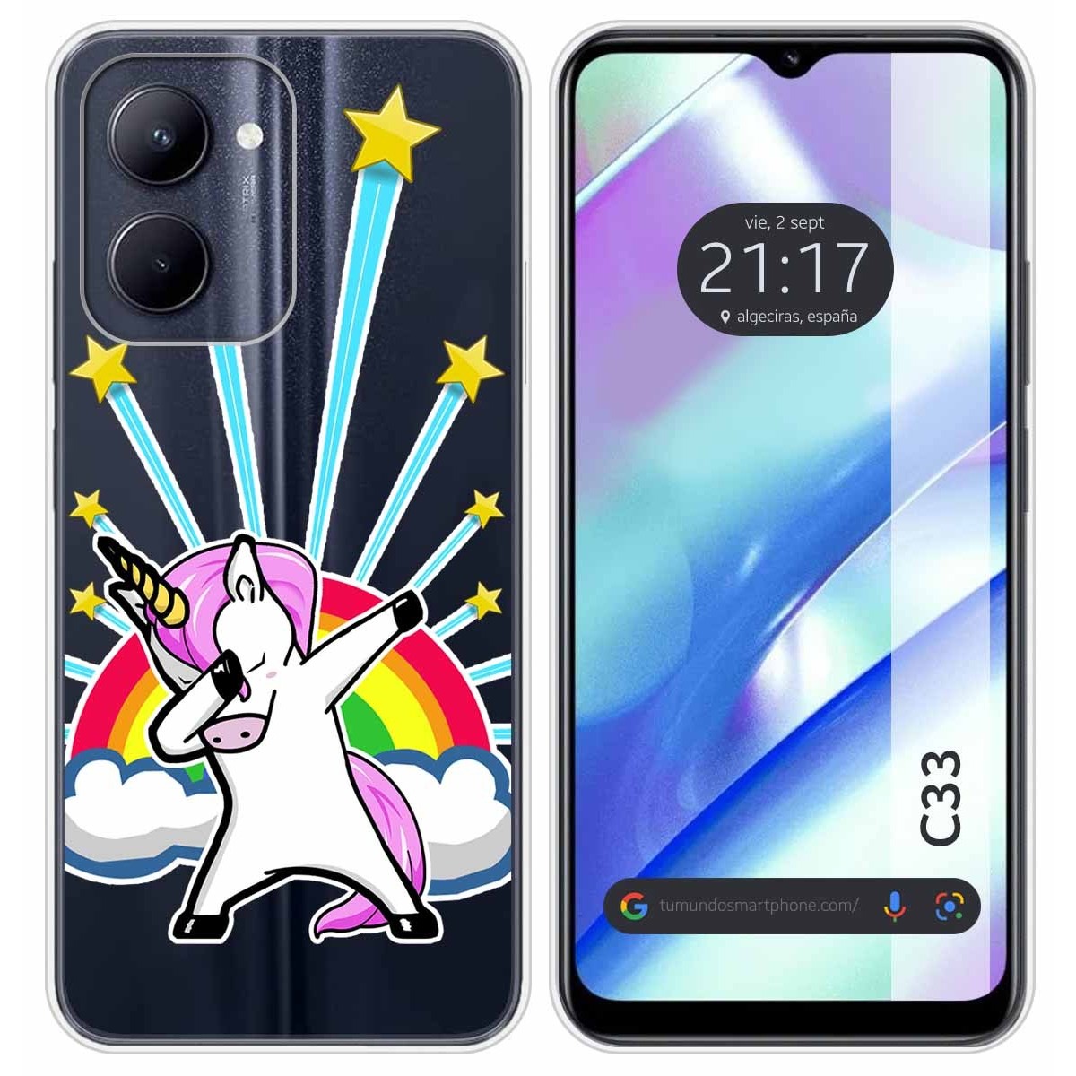 Funda Silicona Transparente para Realme C33 diseño Unicornio Dibujos