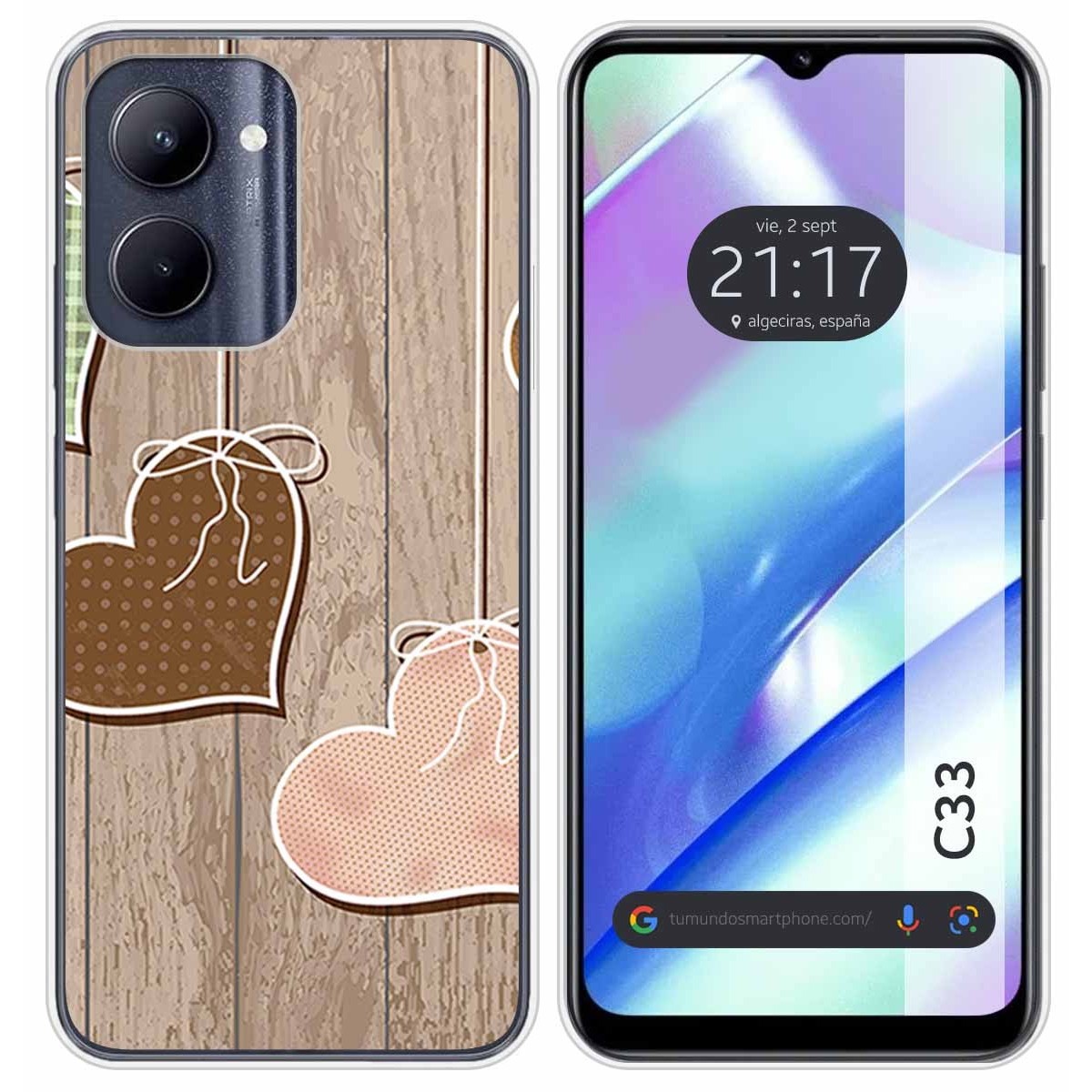 Funda Silicona para Realme C33 diseño Corazones Madera Dibujos