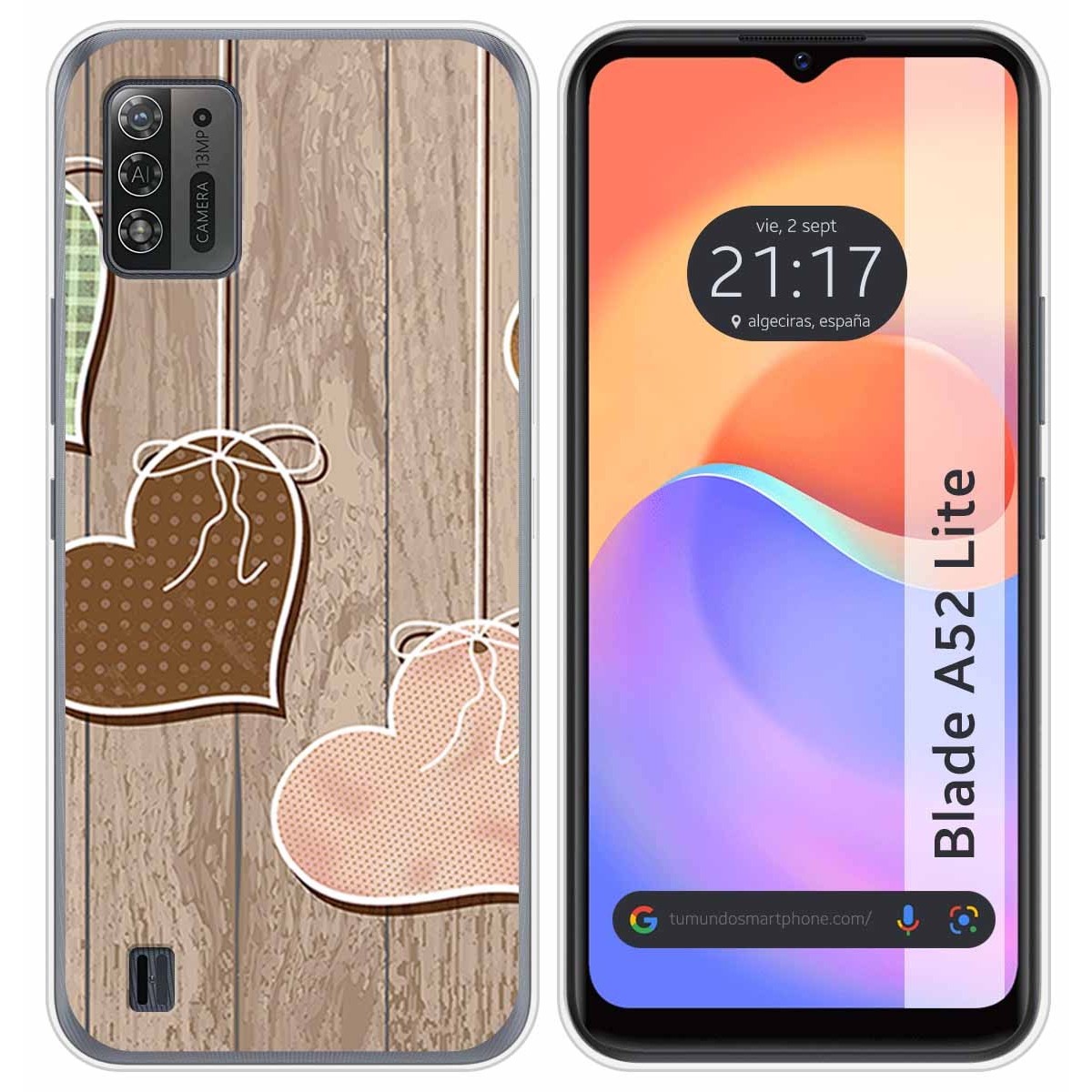 Funda Silicona para ZTE Blade A52 Lite diseño Corazones Madera Dibujos