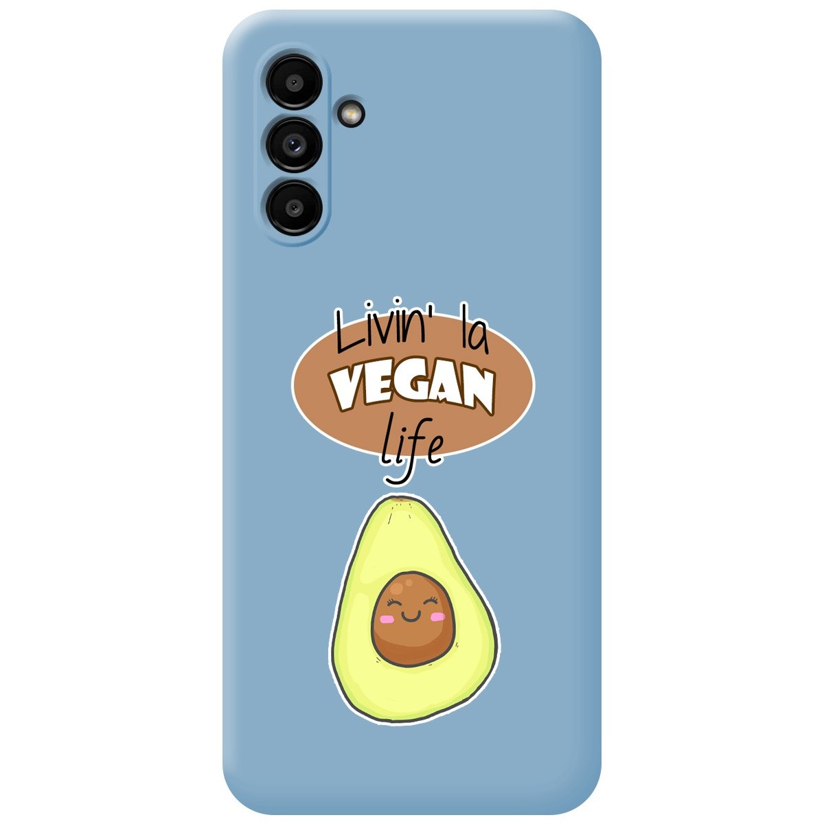 Funda Silicona Líquida Azul para Samsung Galaxy A04s diseño Vegan Life Dibujos