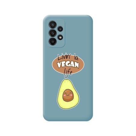 Funda Silicona Líquida Azul para Samsung Galaxy A23 5G diseño Vegan Life Dibujos