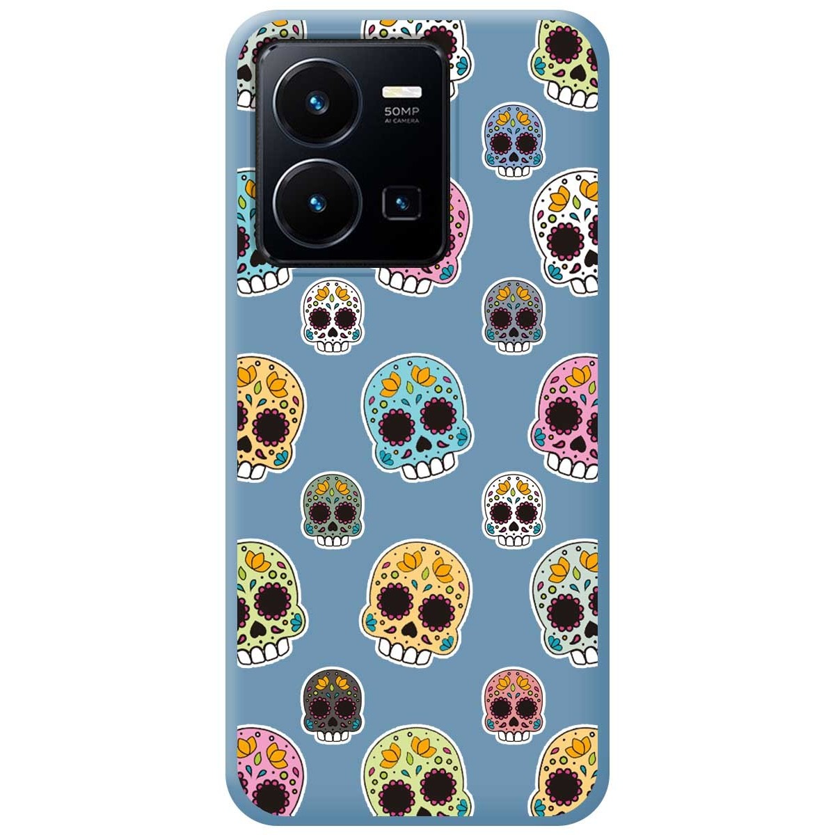 Funda Silicona Líquida Azul para Vivo Y35 / Y22s diseño Catrina Dibujos