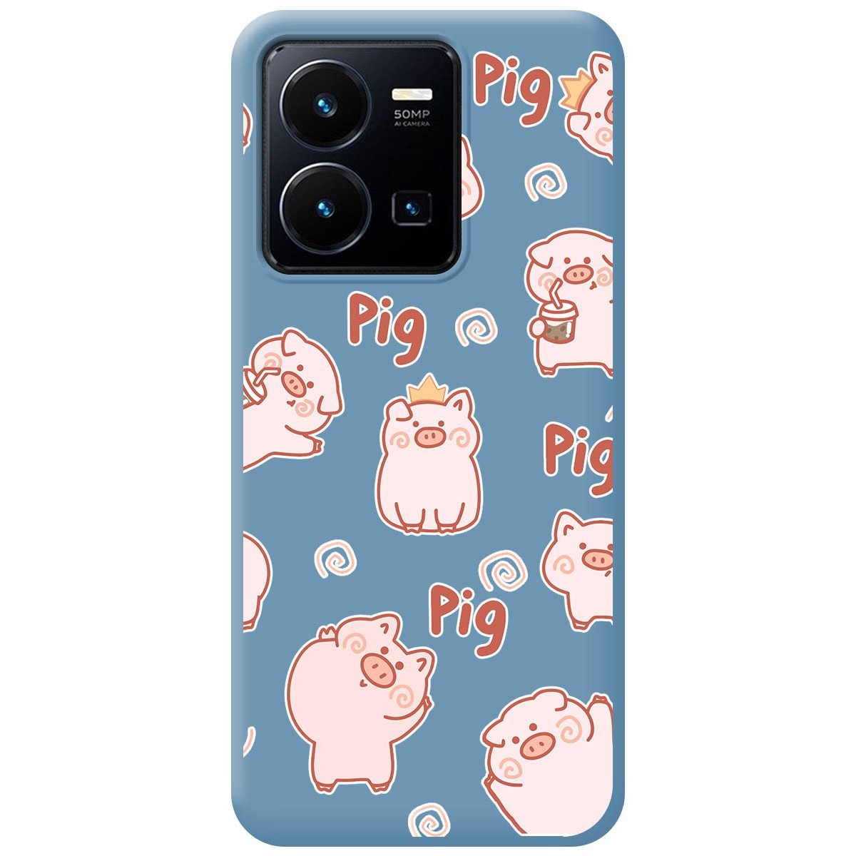 Funda Silicona Líquida Azul para Vivo Y35 / Y22s diseño Cerdos Dibujos