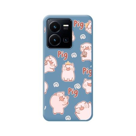 Funda Silicona Líquida Azul para Vivo Y35 / Y22s diseño Cerdos Dibujos