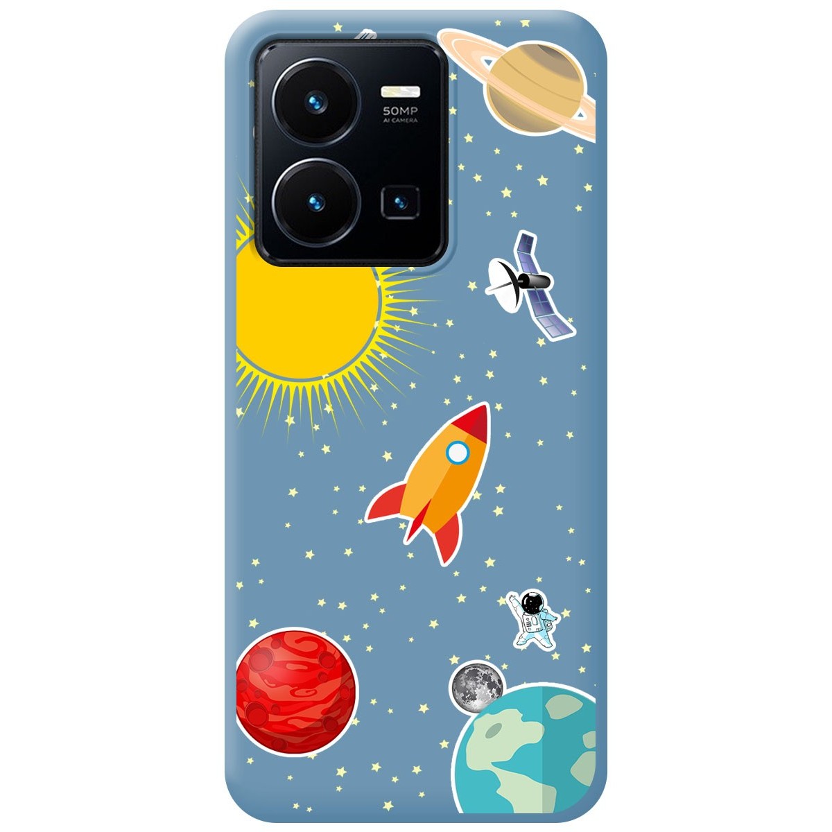 Funda Silicona Líquida Azul para Vivo Y35 / Y22s diseño Espacio Dibujos