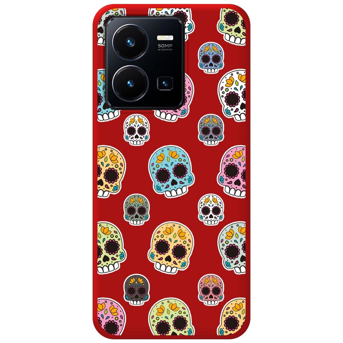 Funda Silicona Líquida Roja para Vivo Y35 / Y22s diseño Catrina Dibujos