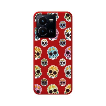 Funda Silicona Líquida Roja para Vivo Y35 / Y22s diseño Catrina Dibujos