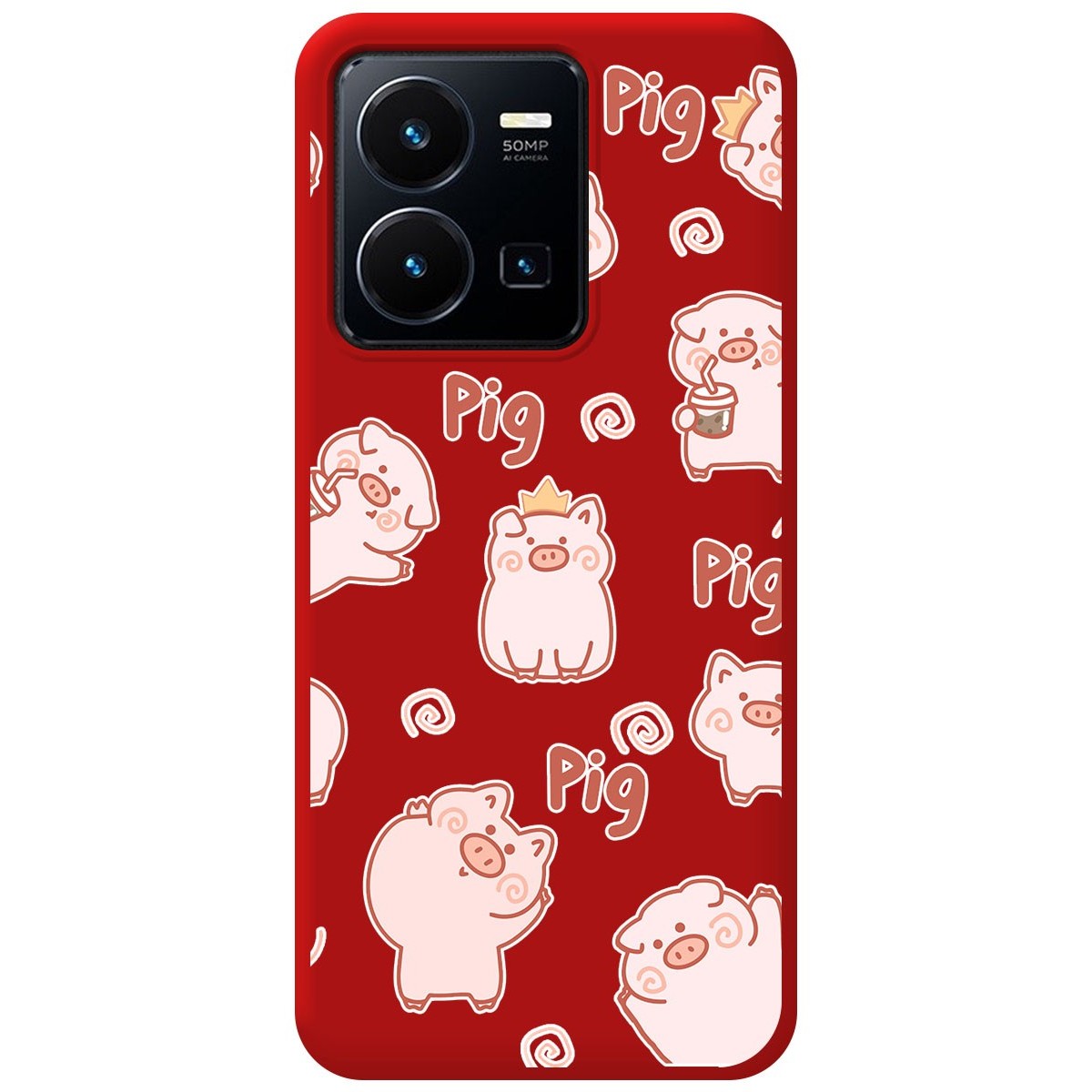 Funda Silicona Líquida Roja para Vivo Y35 / Y22s diseño Cerdos Dibujos