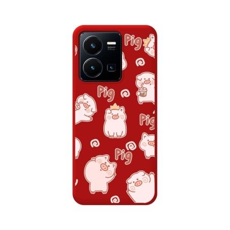 Funda Silicona Líquida Roja para Vivo Y35 / Y22s diseño Cerdos Dibujos