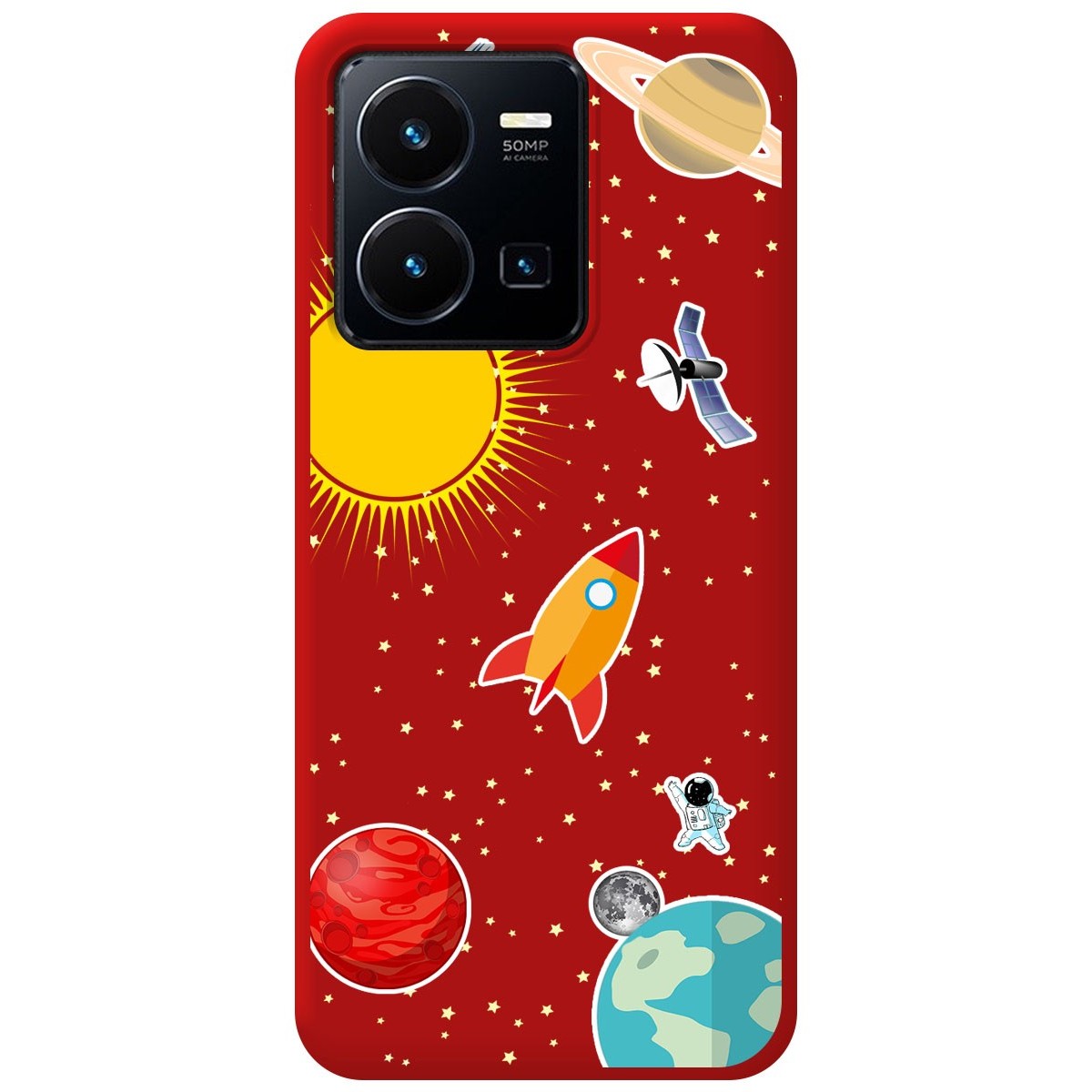 Funda Silicona Líquida Roja para Vivo Y35 / Y22s diseño Espacio Dibujos