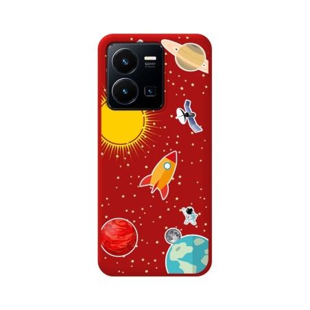 Funda Silicona Líquida Roja para Vivo Y35 / Y22s diseño Espacio Dibujos