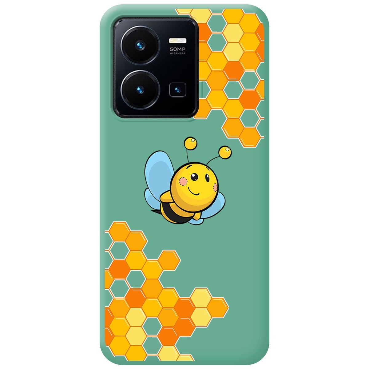 Funda Silicona Líquida Verde para Vivo Y35 / Y22s diseño Abeja Dibujos