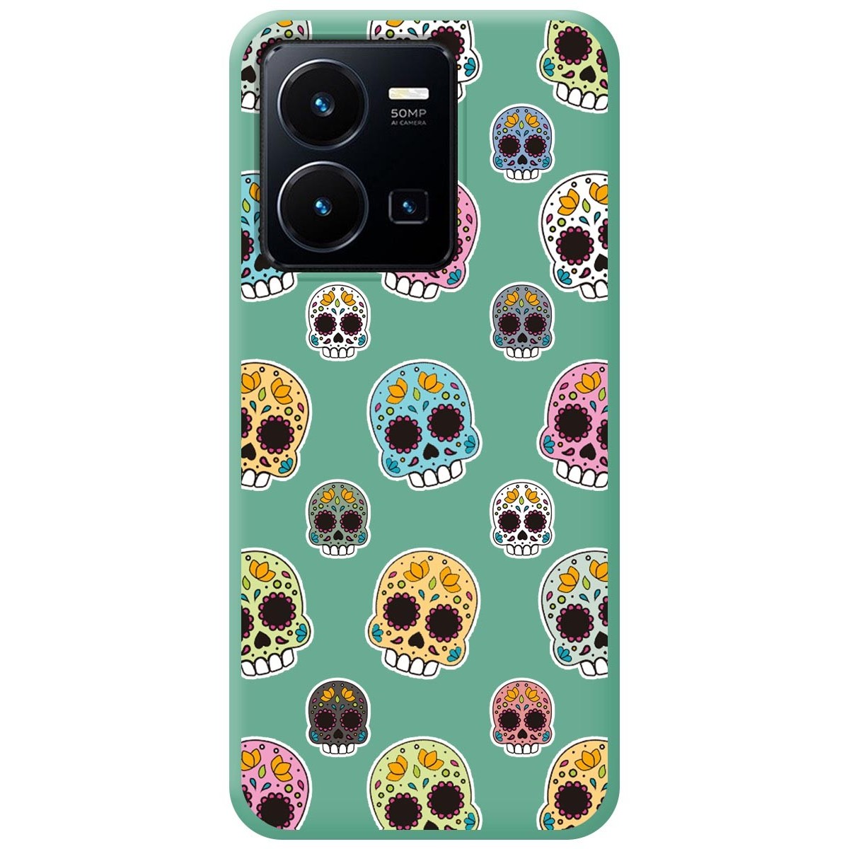 Funda Silicona Líquida Verde para Vivo Y35 / Y22s diseño Catrina Dibujos