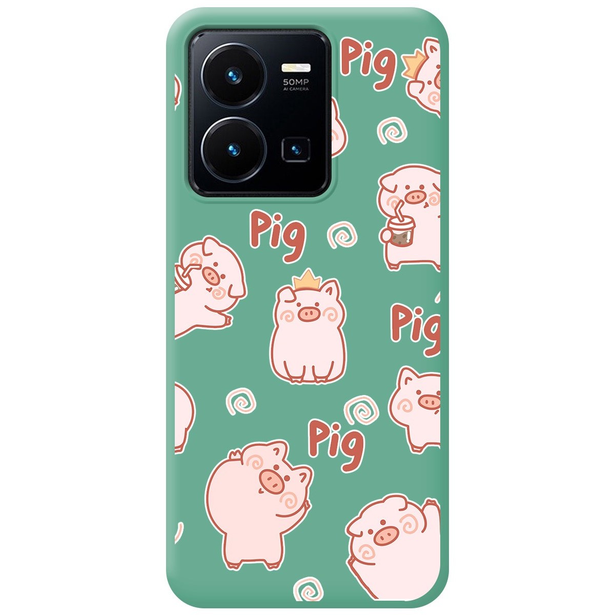 Funda Silicona Líquida Verde para Vivo Y35 / Y22s diseño Cerdos Dibujos
