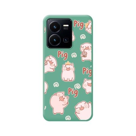 Funda Silicona Líquida Verde para Vivo Y35 / Y22s diseño Cerdos Dibujos