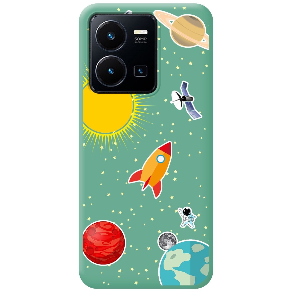 Funda Silicona Líquida Verde para Vivo Y35 / Y22s diseño Espacio Dibujos