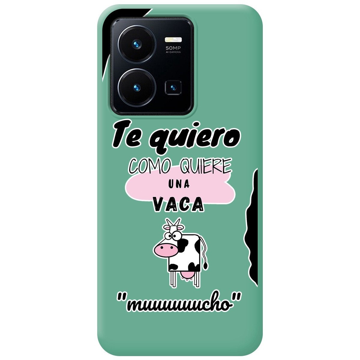 Funda Silicona Líquida Verde para Vivo Y35 / Y22s diseño Vaca Dibujos