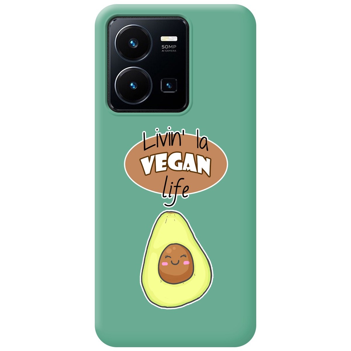 Funda Silicona Líquida Verde para Vivo Y35 / Y22s diseño Vegan Life Dibujos
