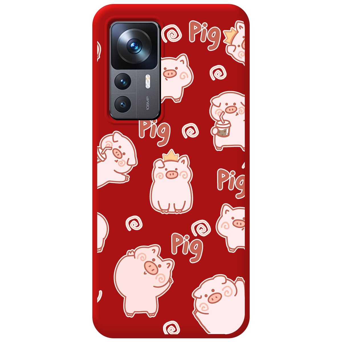Funda Silicona Líquida Roja para Xiaomi 12T / 12T Pro 5G diseño Cerdos Dibujos