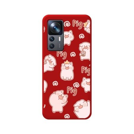 Funda Silicona Líquida Roja para Xiaomi 12T / 12T Pro 5G diseño Cerdos Dibujos