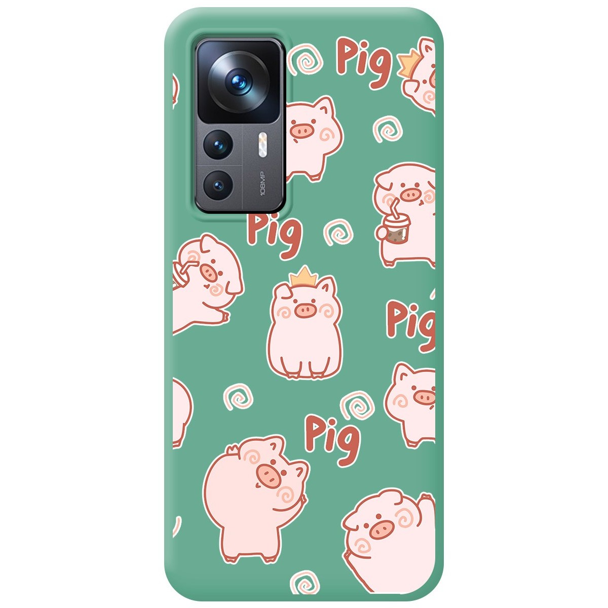 Funda Silicona Líquida Verde para Xiaomi 12T / 12T Pro 5G diseño Cerdos Dibujos