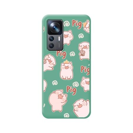 Funda Silicona Líquida Verde para Xiaomi 12T / 12T Pro 5G diseño Cerdos Dibujos