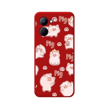 Funda Silicona Líquida Roja para Realme C33 diseño Cerdos Dibujos