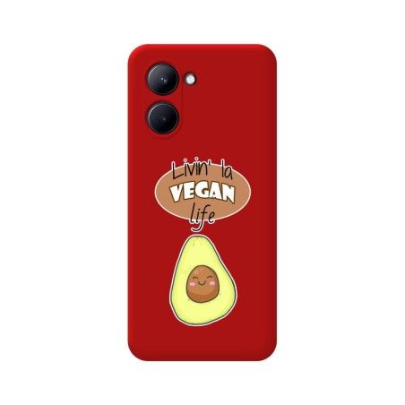 Funda Silicona Líquida Roja para Realme C33 diseño Vegan Life Dibujos