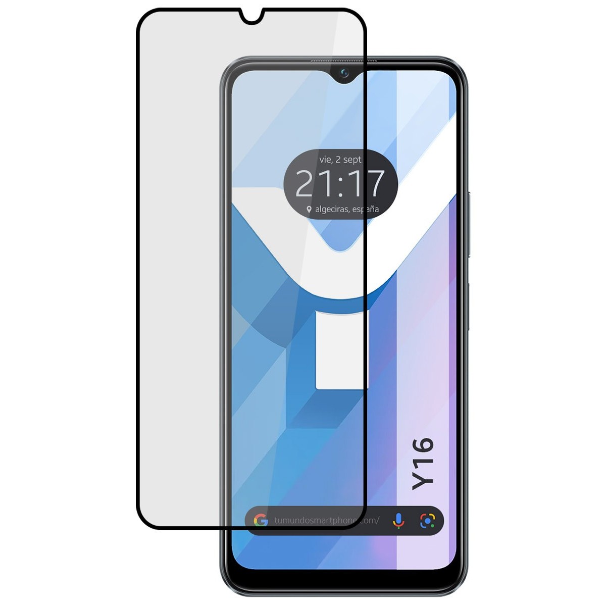 Protector Cristal Templado Completo 5D Full Glue Negro para Vivo Y16 Vidrio