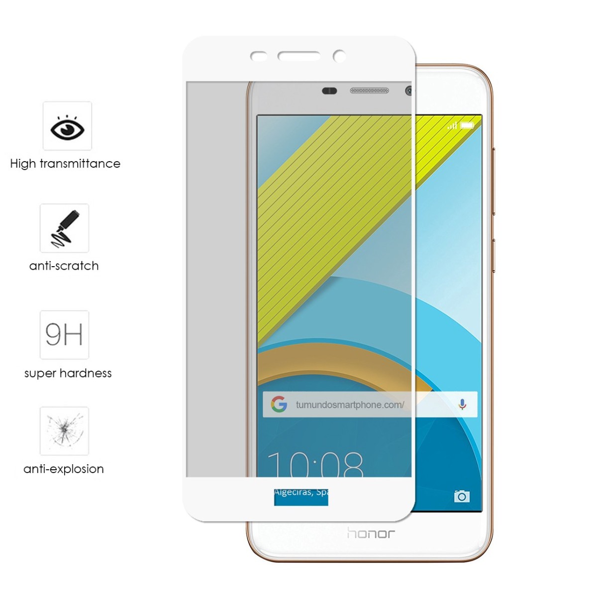 Protector Cristal Templado Frontal Completo Blanco para Huawei Honor 6C Pro Vidrio