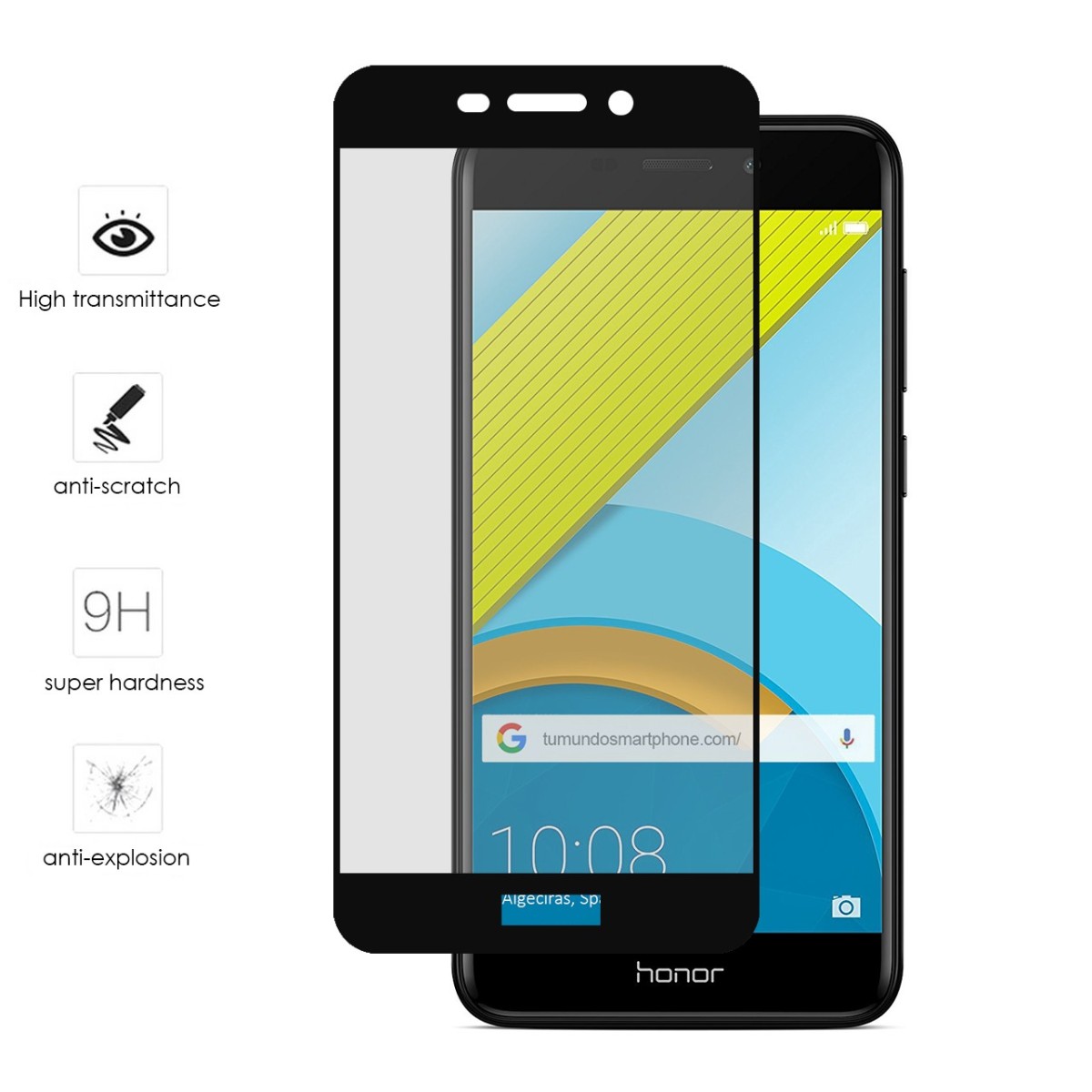 Protector Cristal Templado Frontal Completo Negro para Huawei Honor 6C Pro Vidrio