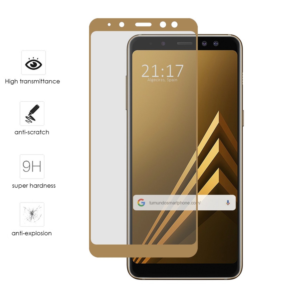 Protector Cristal Templado Frontal Completo Dorado para Samsung Galaxy A8 (2018) Vidrio