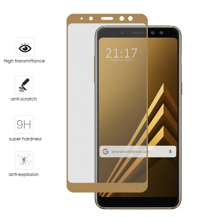 Protector Cristal Templado Frontal Completo Dorado para Samsung Galaxy A8 (2018) Vidrio