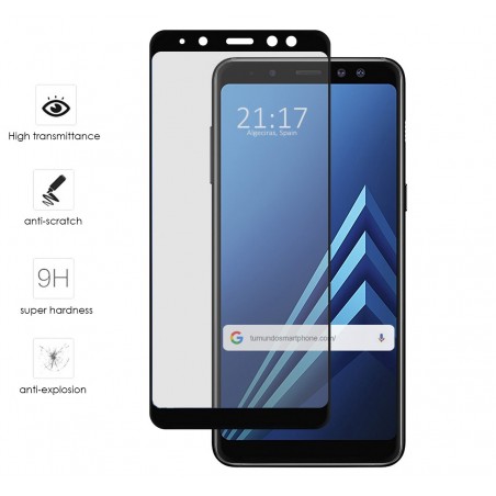 Protector Cristal Templado Frontal Completo Negro para Samsung Galaxy A8 (2018) Vidrio
