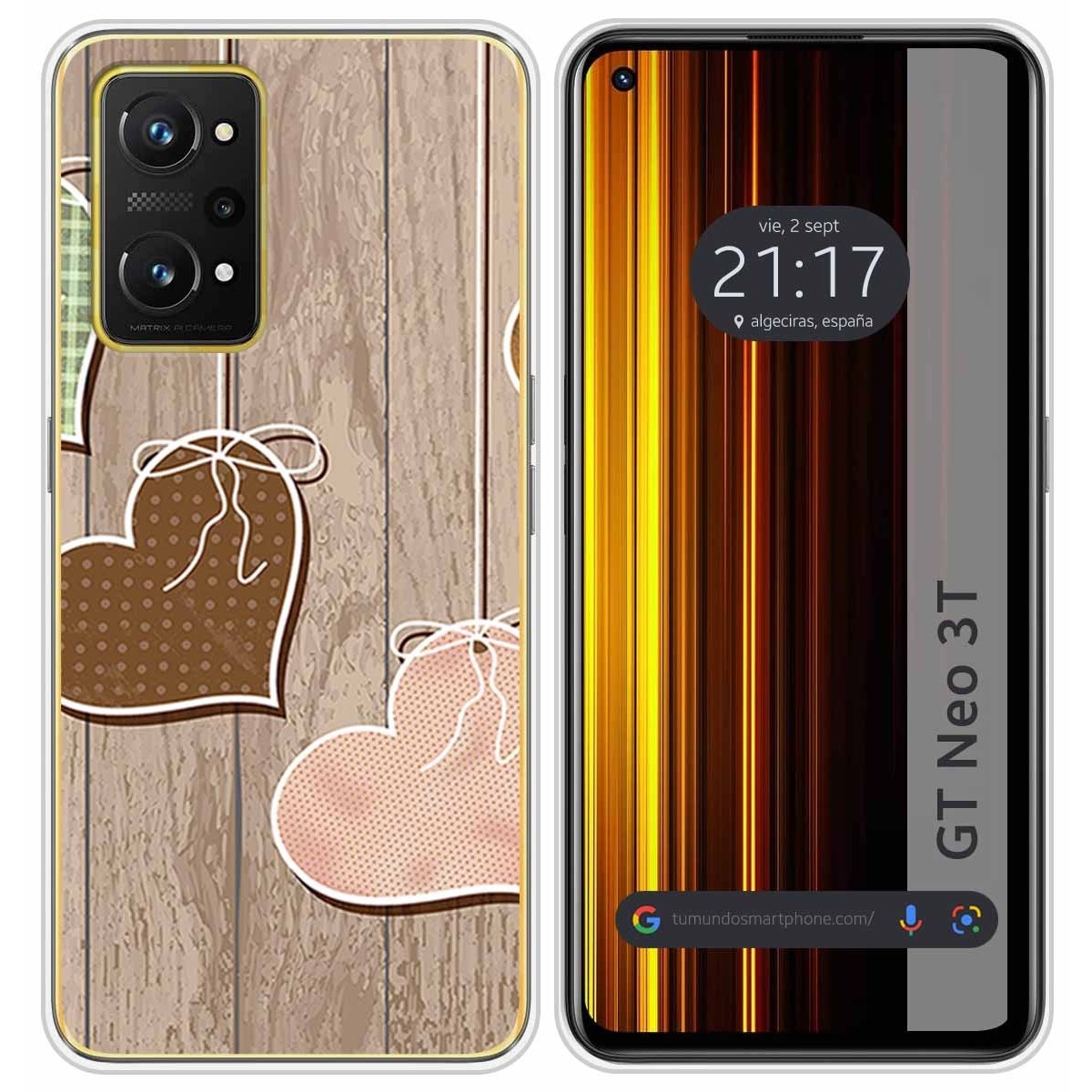 Funda Silicona para Realme GT Neo 3T 5G diseño Corazones Madera Dibujos