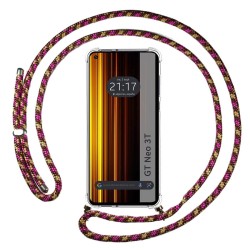 Funda Colgante Transparente para Realme GT Neo 3T 5G con Cordon Rosa/Dorado