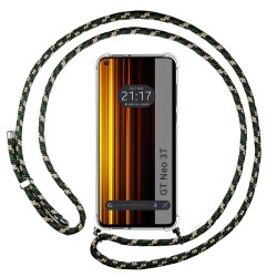 Funda Colgante Transparente para Realme GT Neo 3T 5G con Cordon Verde/Dorado