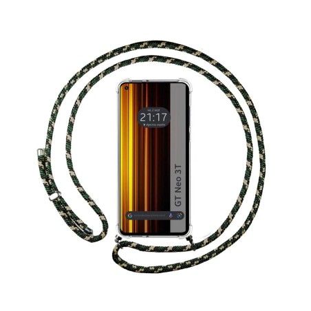 Funda Colgante Transparente para Realme GT Neo 3T 5G con Cordon Verde/Dorado