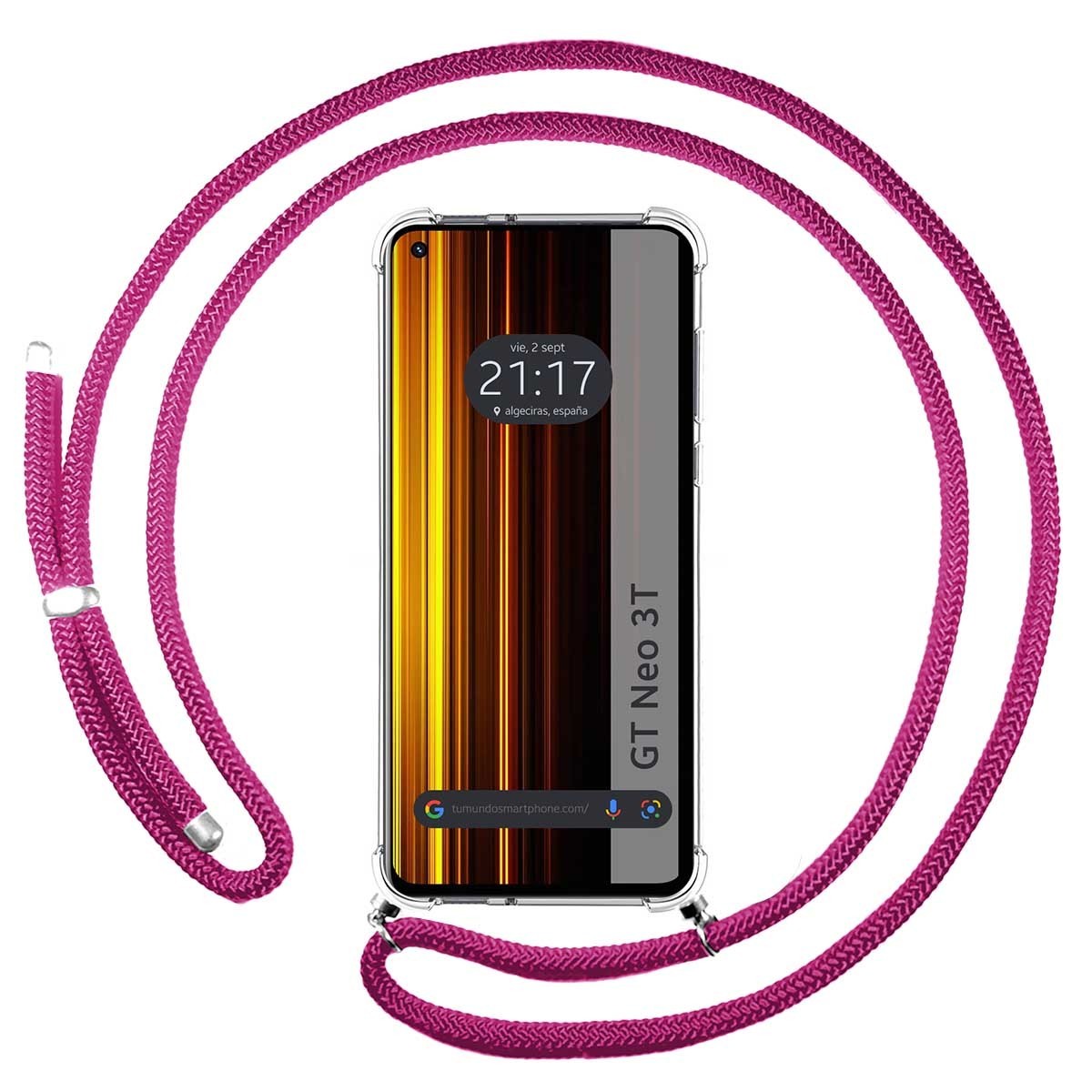 Funda Colgante Transparente para Realme GT Neo 3T 5G con Cordon Rosa Fucsia