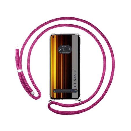Funda Colgante Transparente para Realme GT Neo 3T 5G con Cordon Rosa Fucsia