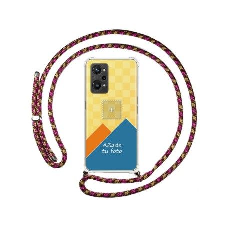 Personaliza tu Funda Colgante Transparente para Realme GT Neo 3T 5G con Cordon Rosa/Dorado Dibujo Personalizada