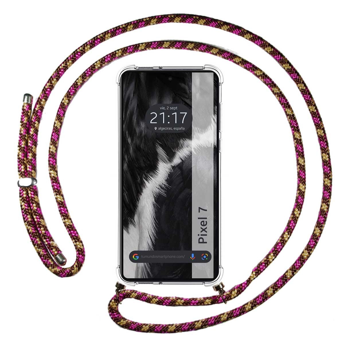 Funda Colgante Transparente para Google Pixel 7 5G con Cordon Rosa / Dorado