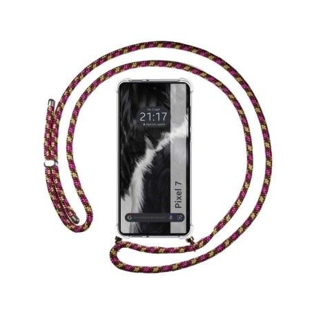 Funda Colgante Transparente para Google Pixel 7 5G con Cordon Rosa / Dorado