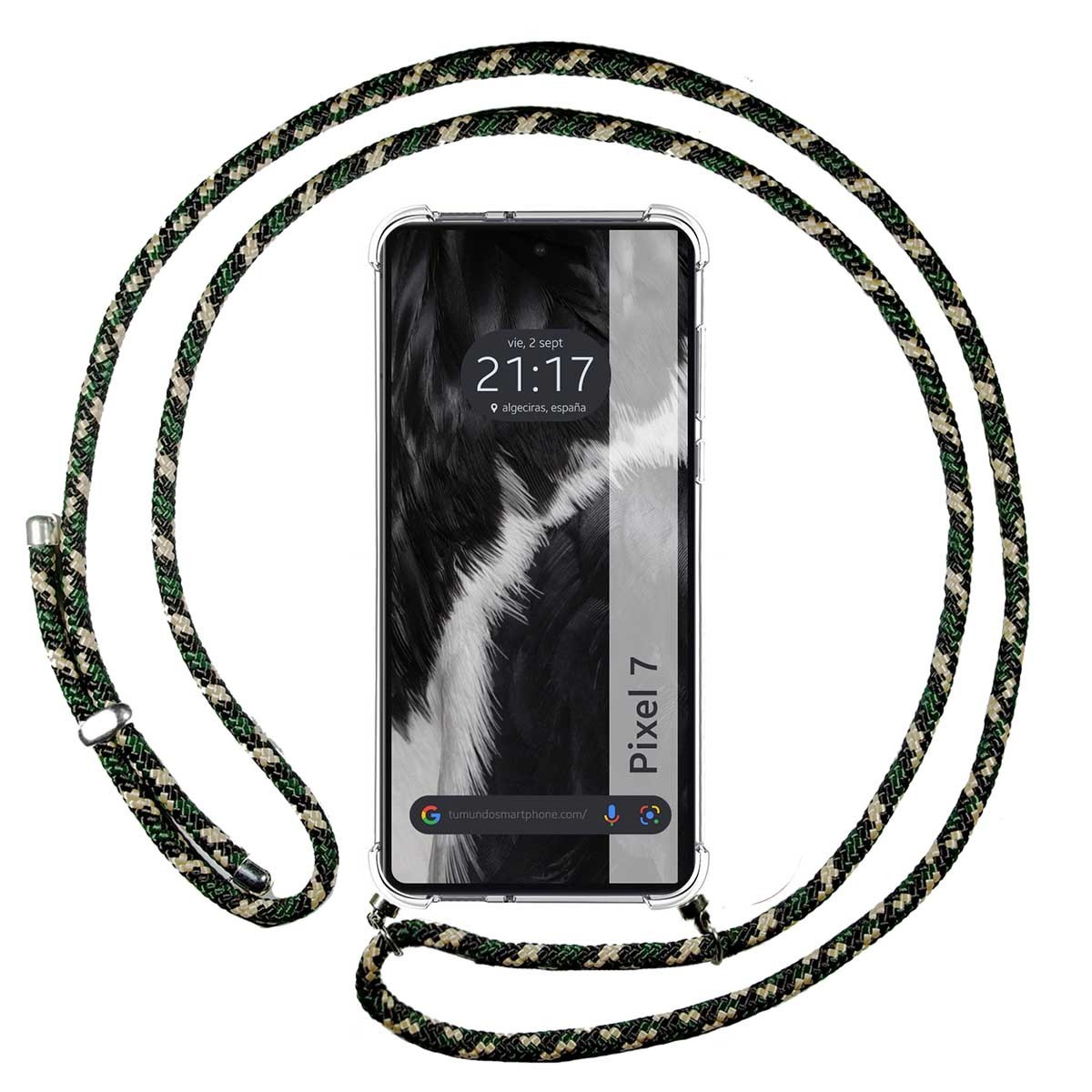 Funda Colgante Transparente para Google Pixel 7 5G con Cordon Verde / Dorado