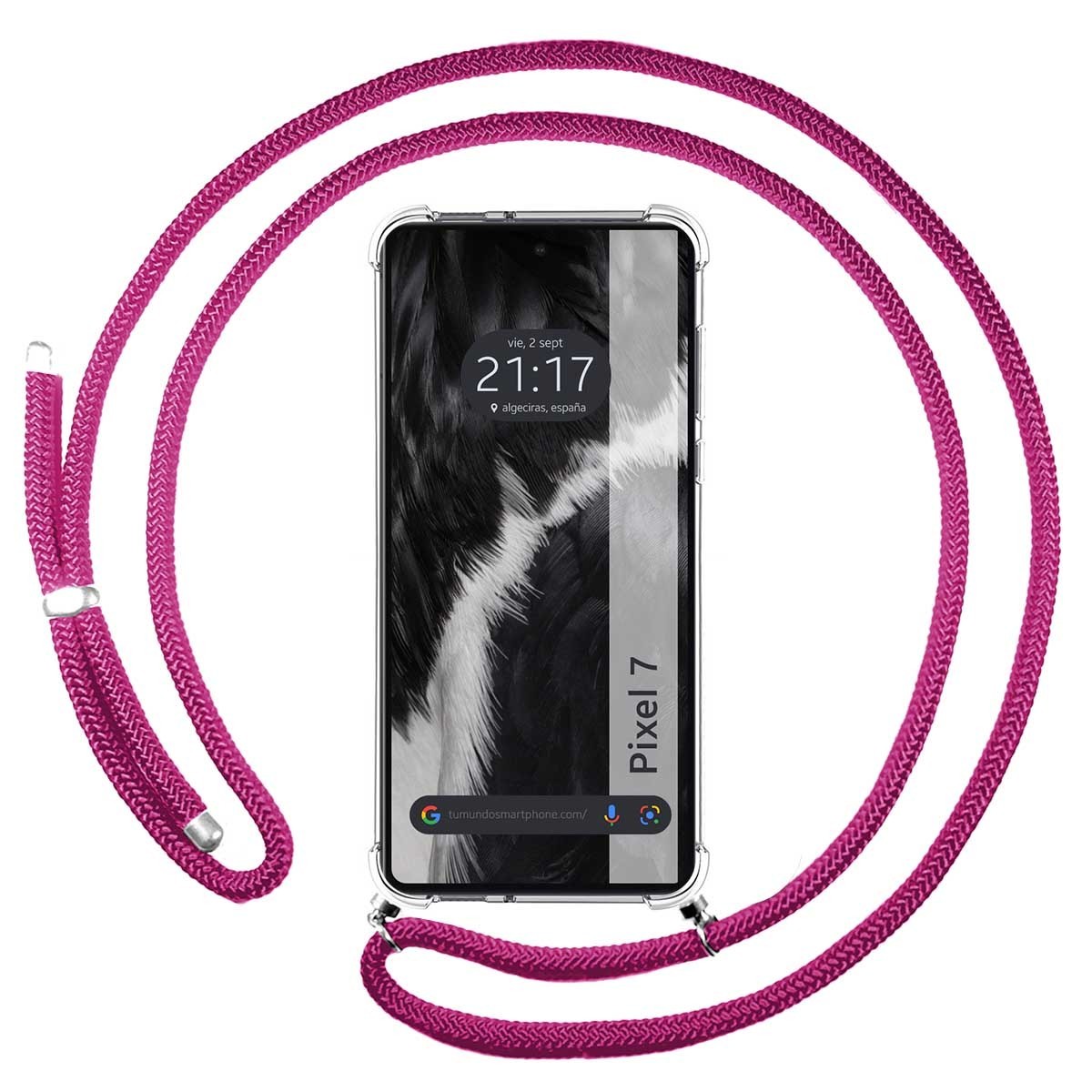 Funda Colgante Transparente para Google Pixel 7 5G con Cordon Rosa Fucsia
