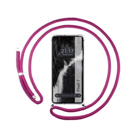 Funda Colgante Transparente para Google Pixel 7 5G con Cordon Rosa Fucsia