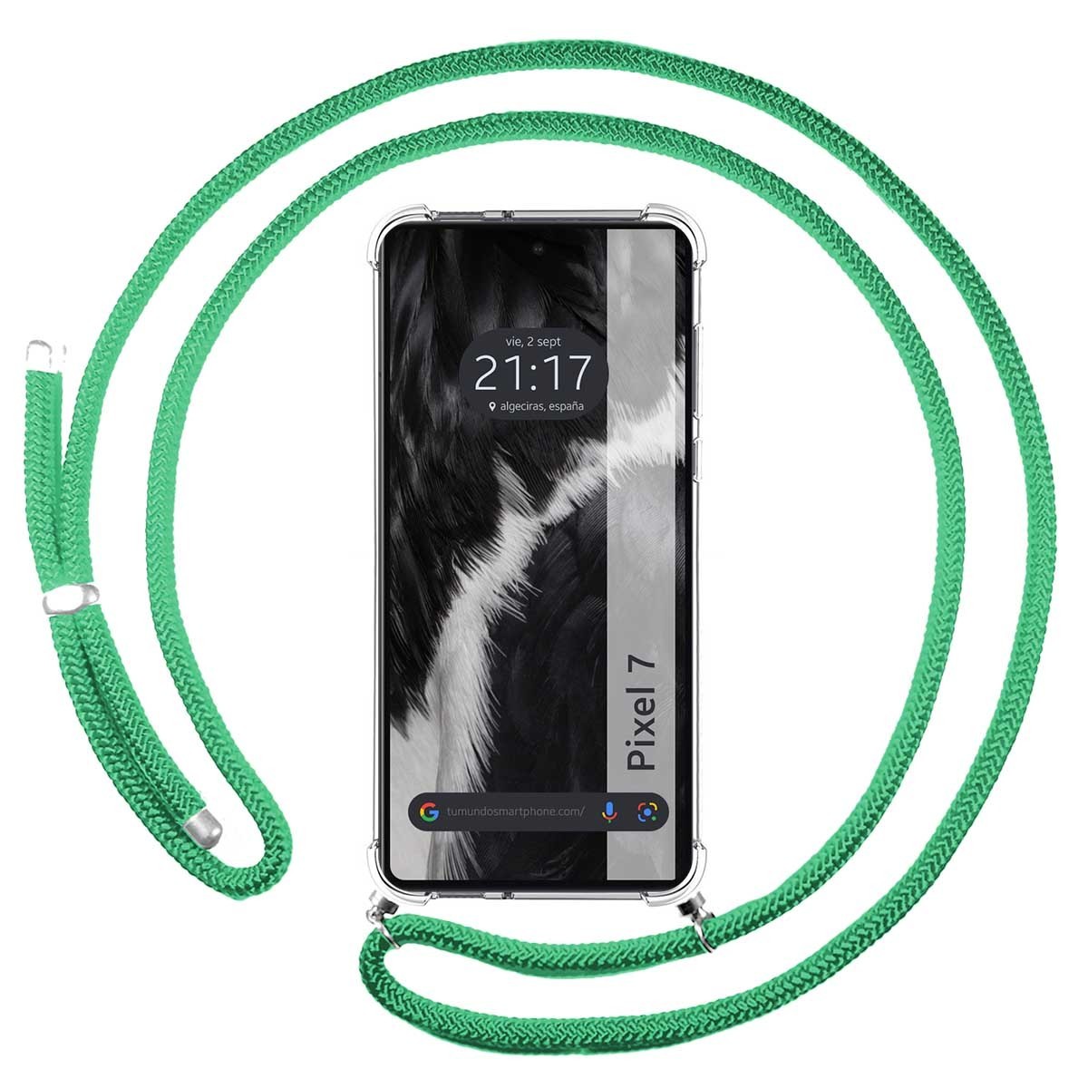 Funda Colgante Transparente para Google Pixel 7 5G con Cordon Verde Agua