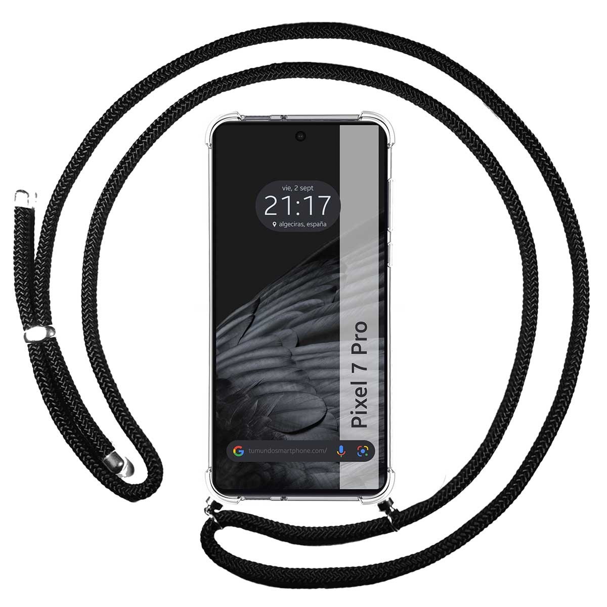 Funda Colgante Transparente para Google Pixel 7 Pro 5G con Cordon Negro