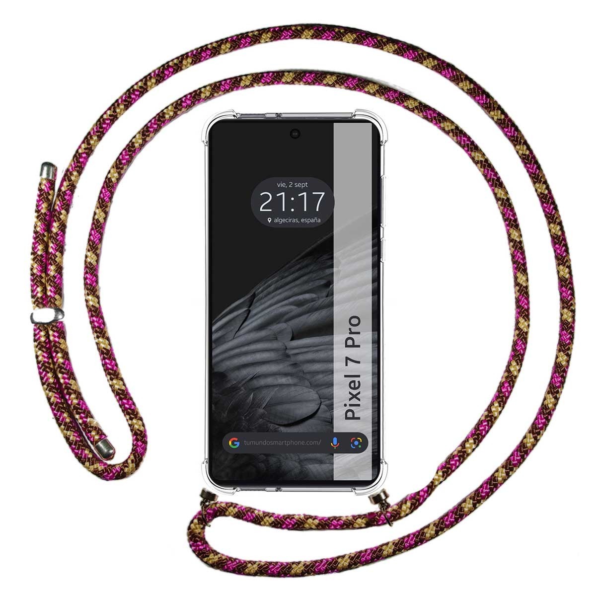 Funda Colgante Transparente para Google Pixel 7 Pro 5G con Cordon Rosa / Dorado