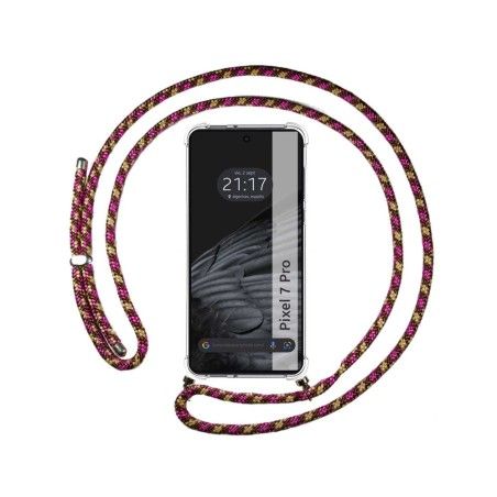 Funda Colgante Transparente para Google Pixel 7 Pro 5G con Cordon Rosa / Dorado